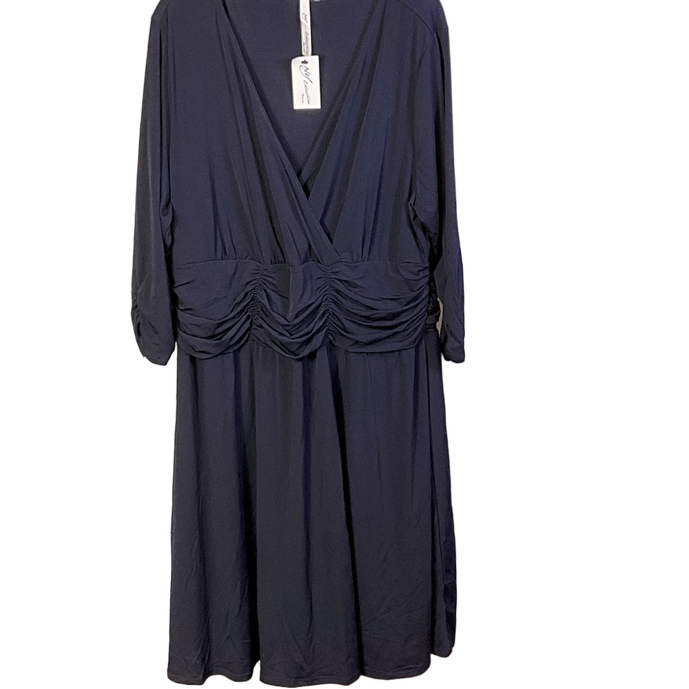 NY Collection Navy Blue Faux Wrap Ruffled Waist Long Midi Dress Size 3X